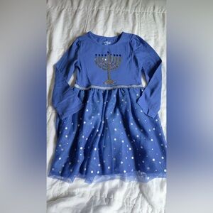 EUC Cat & Jack Blue Hanukkah Long Sleeve Tutu Dress XS (4-5)